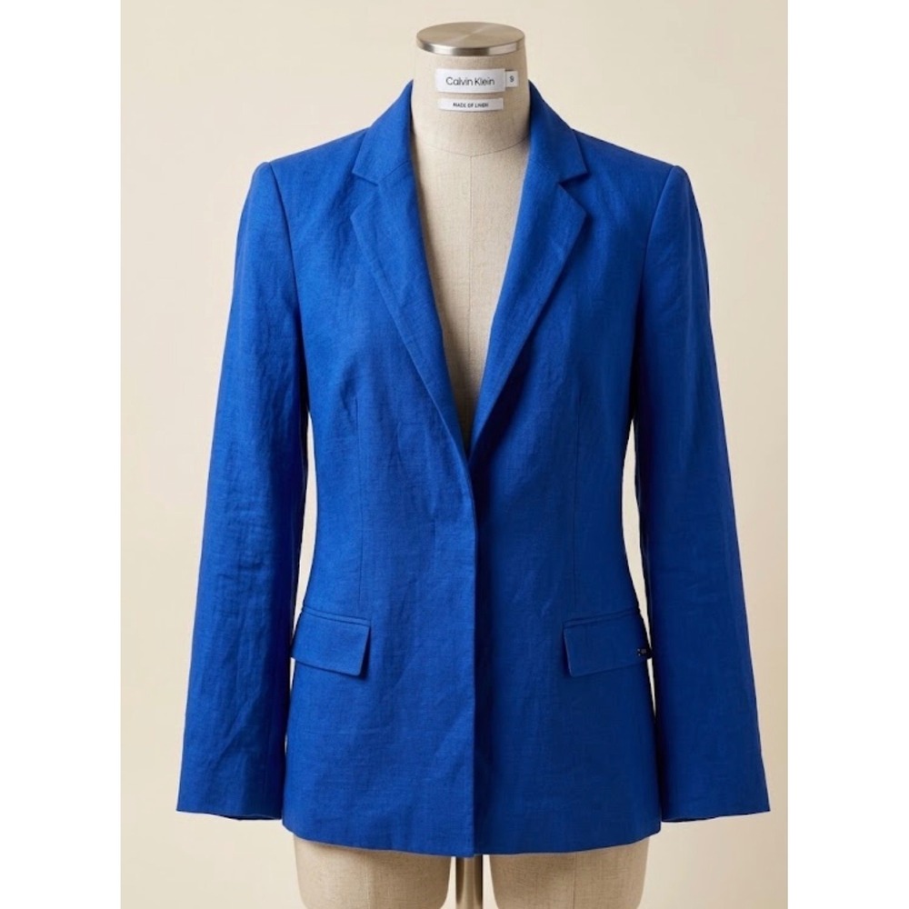 Calvin Klein Linen Blend Blazer Jacket Royal Cobalt Blue Womens S Flawed Career